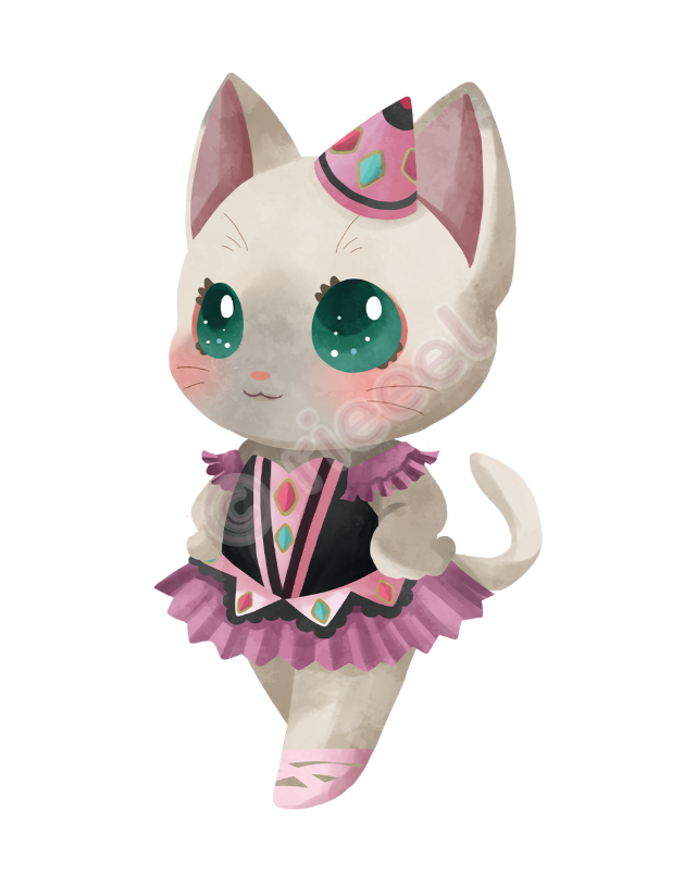 ピンクのバレエ衣装を着たねこのイラスト